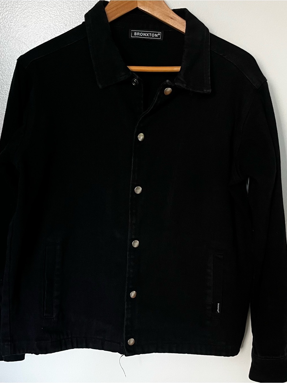 Men’s Black Lightweight  100% Cotton Twill Snap-Front Jacket by Bronxton Size M